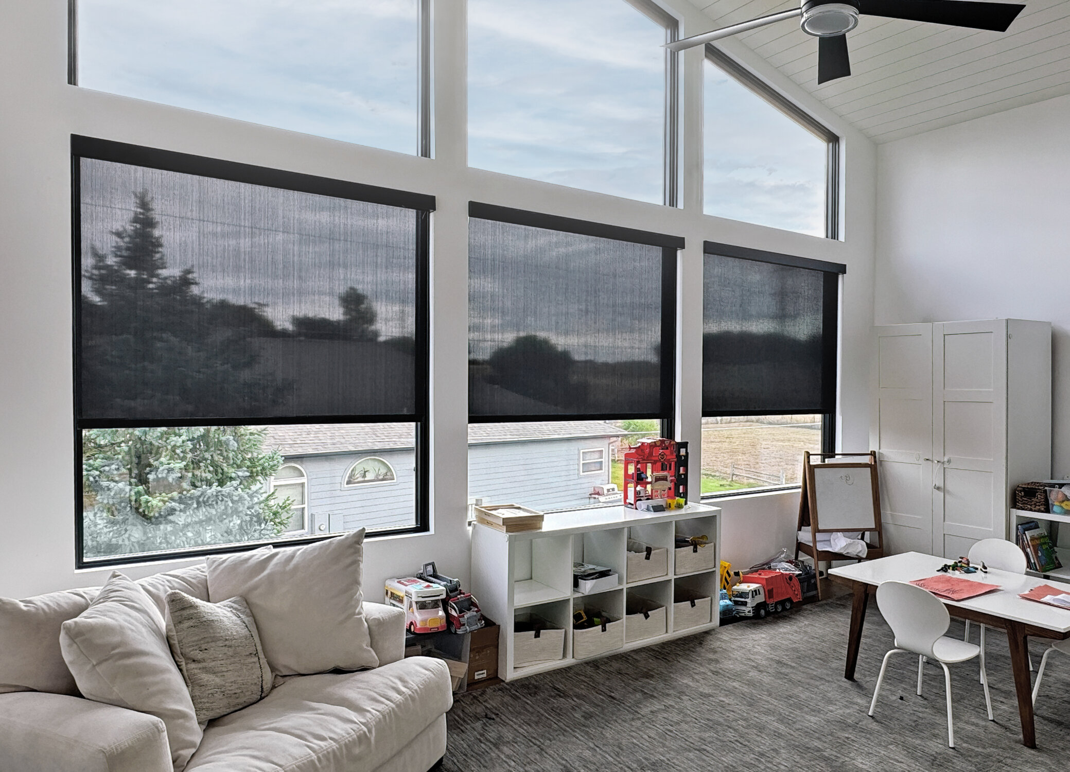 Motorized shades in a modern room